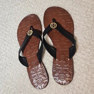 Tory Burch Women's Thora Black Leather Thong Sandals Size 10